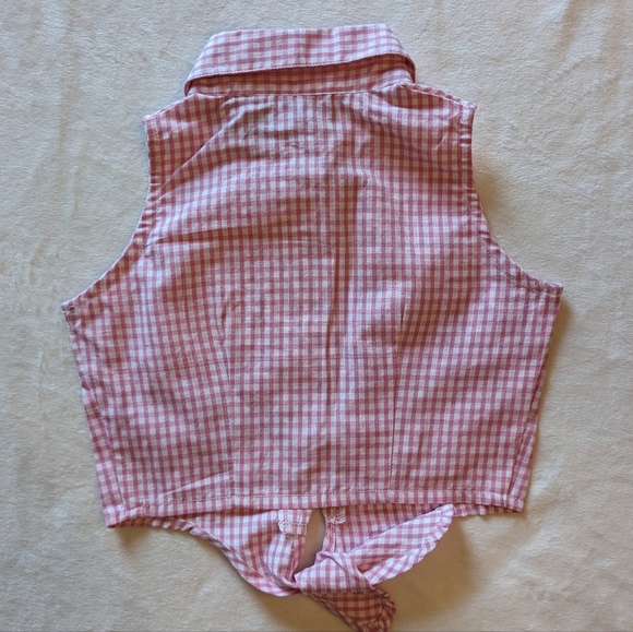 HARTSTRINGS Sleeveless Button-up Front-tie Pink White Gingham Top EUC 3T - Picture 2 of 6